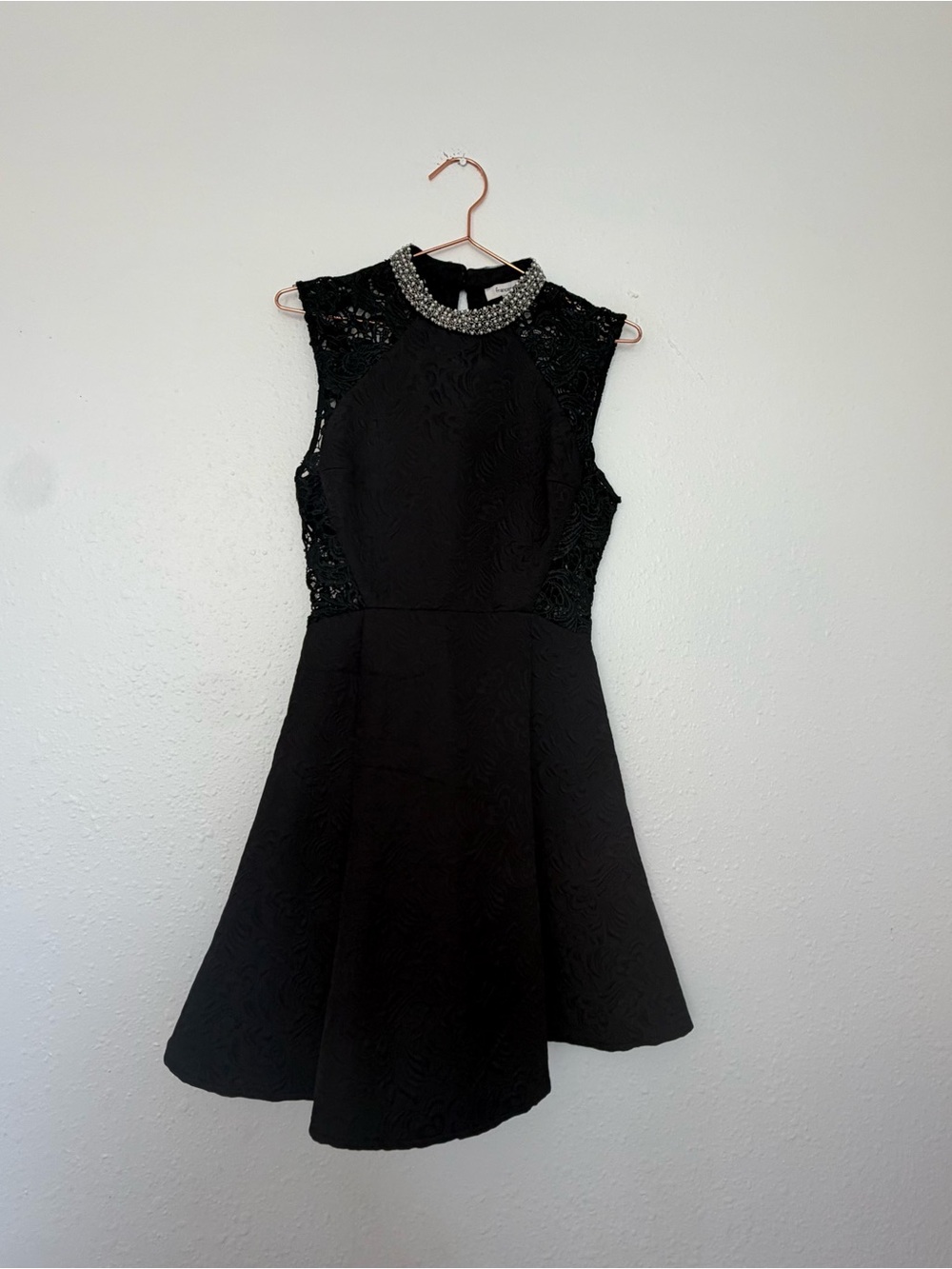 Francesca's Collections Black Jewel Neck Lace Fit & Flare Mini Dress